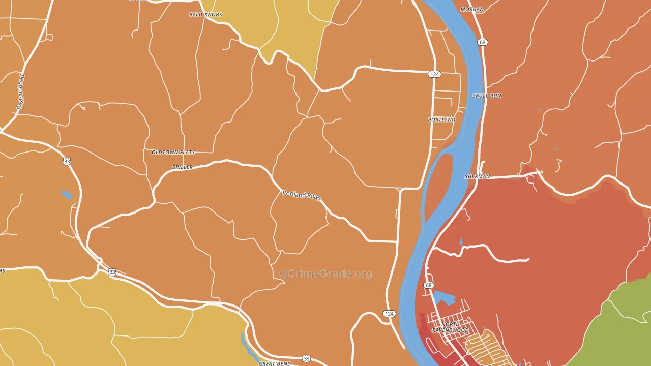 Portland, OH Map of Theft Rates