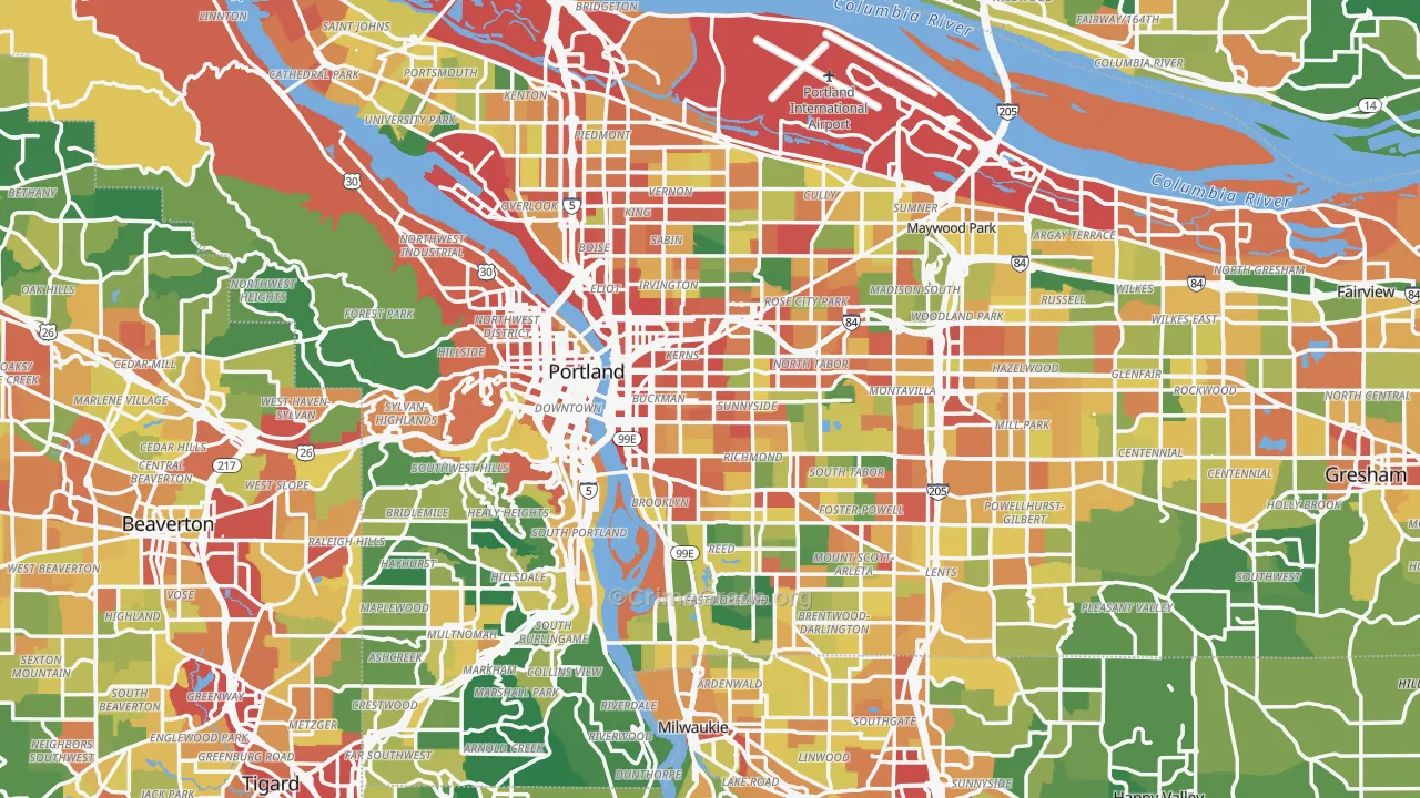 Portland, OR Map of Theft Rates