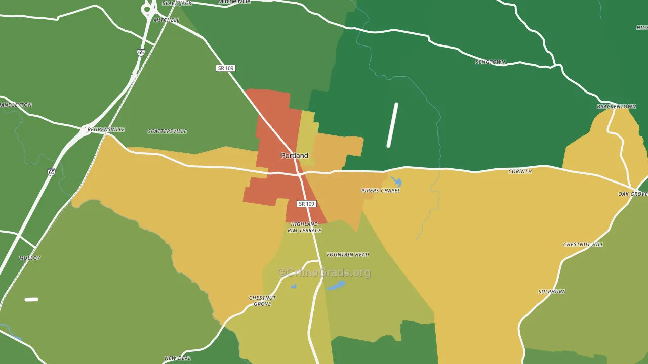 Portland, TN Map of Theft Rates