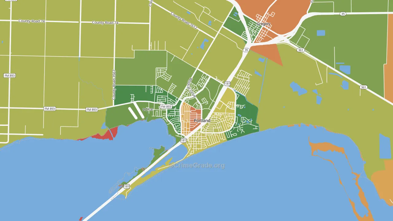 Portland, TX Map of Theft Rates
