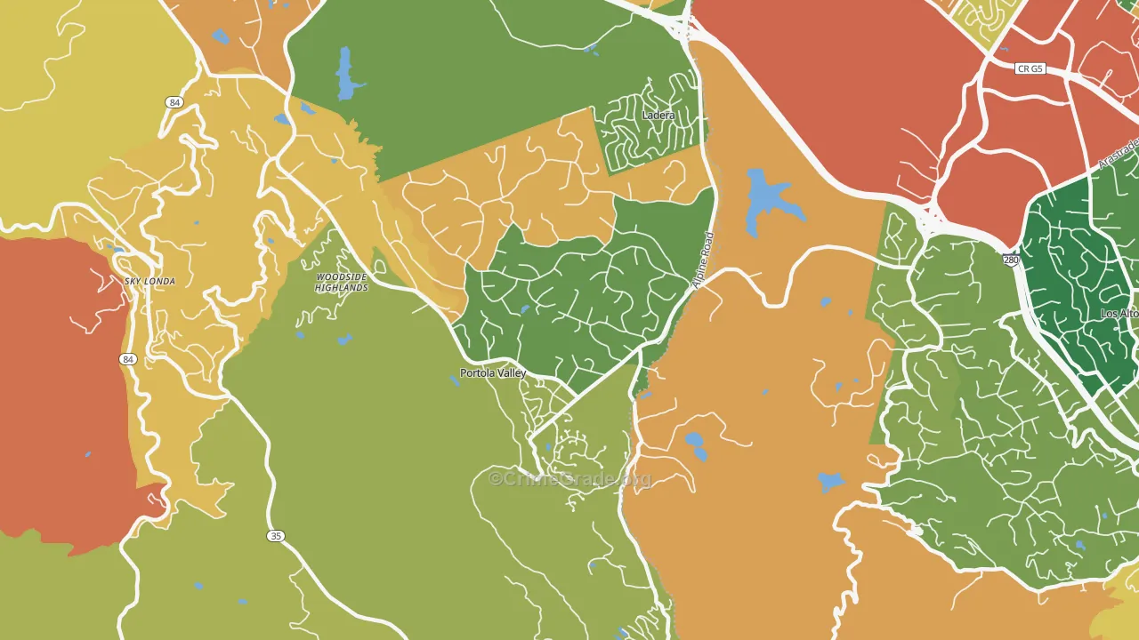 Portola Valley, CA Map of Theft Rates