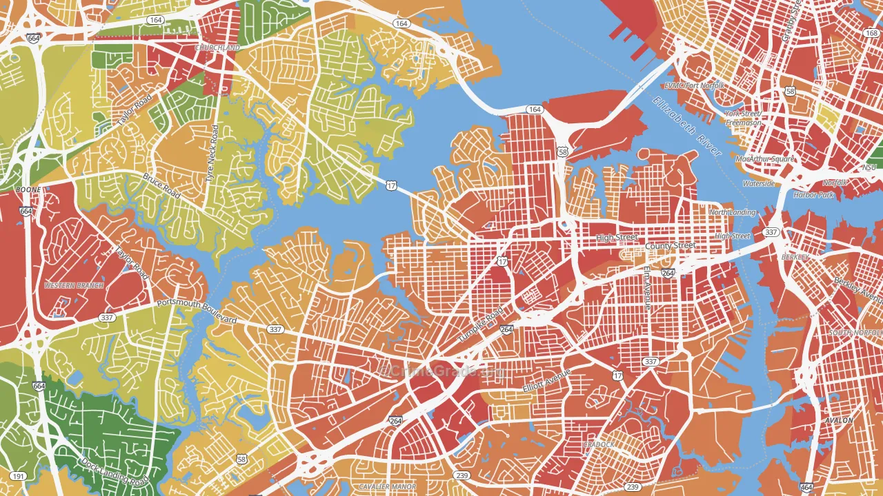 Portsmouth City, VA Map of Theft Rates