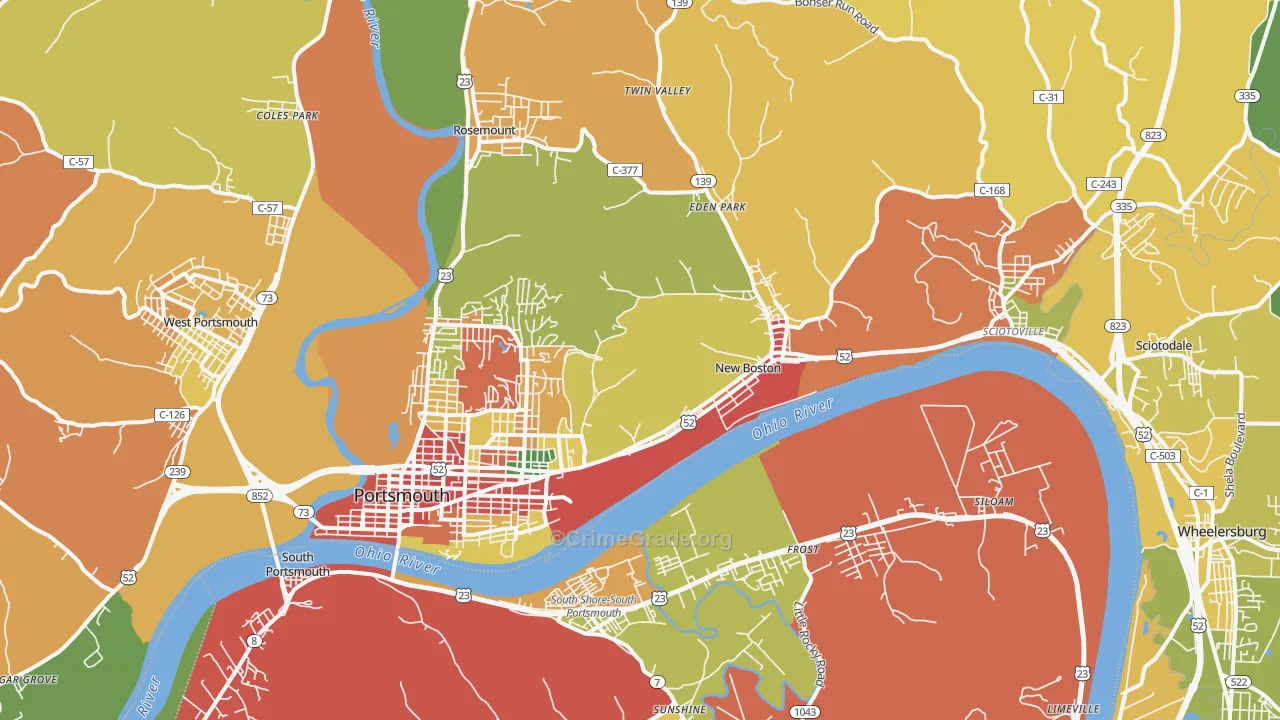 Portsmouth, OH Map of Theft Rates