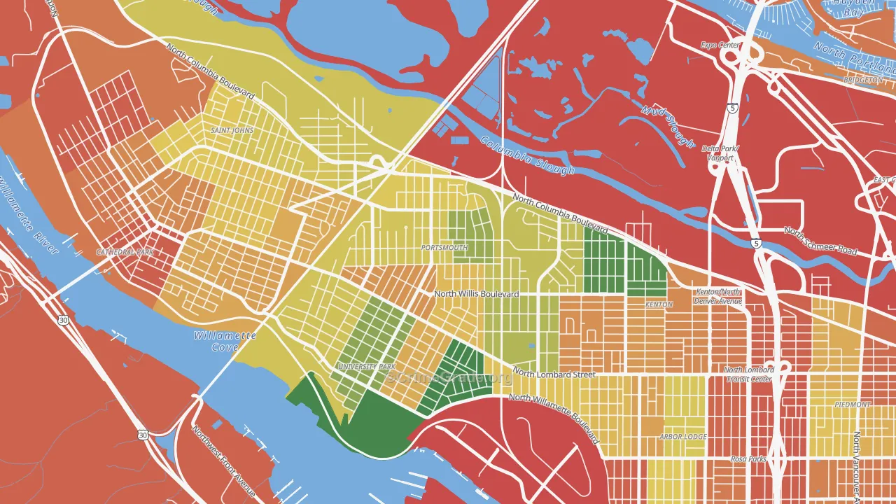 Portsmouth, Portland, OR Map of Theft Rates