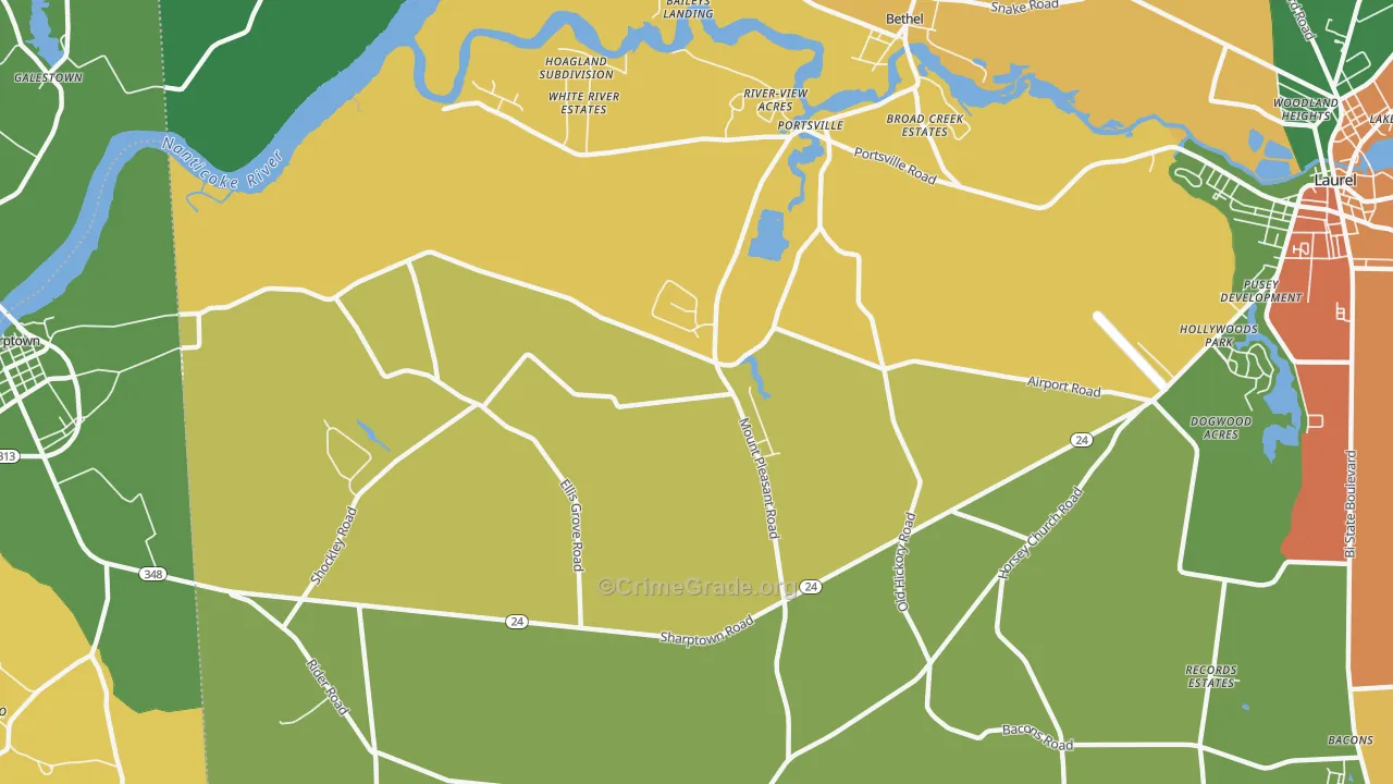Portsville, DE Map of Theft Rates