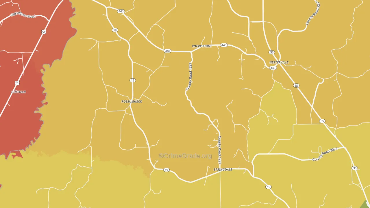 Possumneck, MS Map of Theft Rates