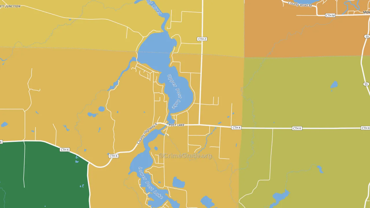 Post Lake, WI Map of Theft Rates