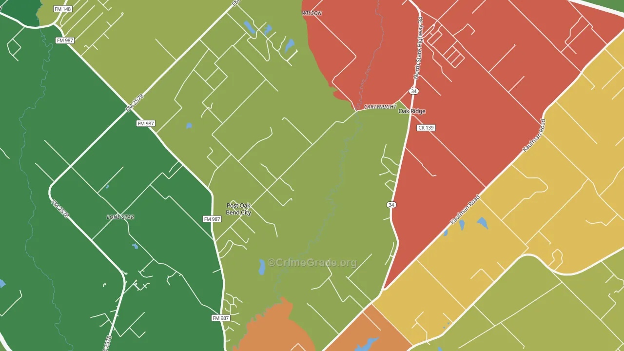 Post Oak Bend City, TX Map of Theft Rates