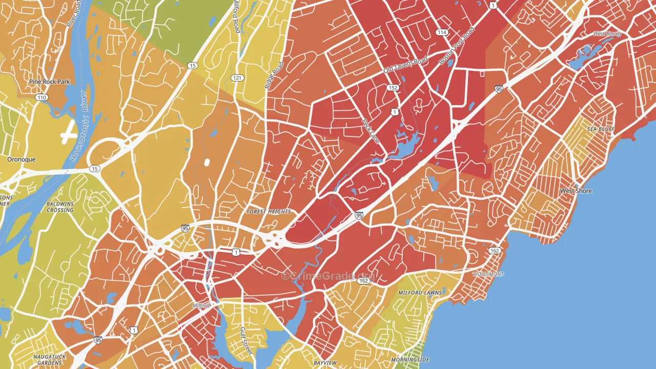 Post Road North, Milford, CT Map of Theft Rates