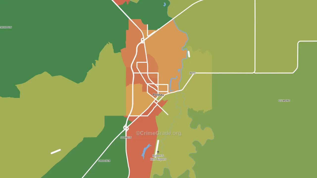 Poteau, OK Map of Theft Rates