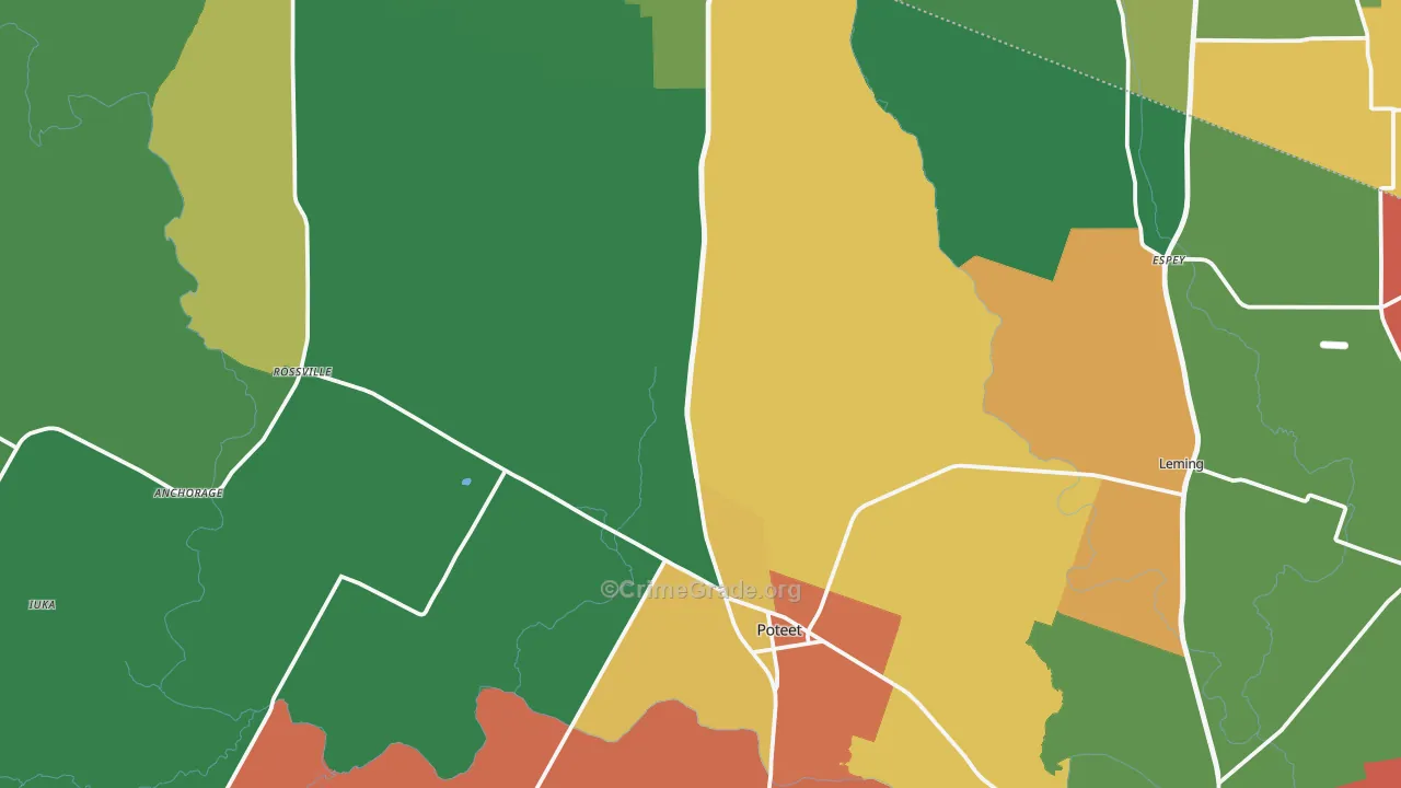 Poteet, TX Map of Theft Rates