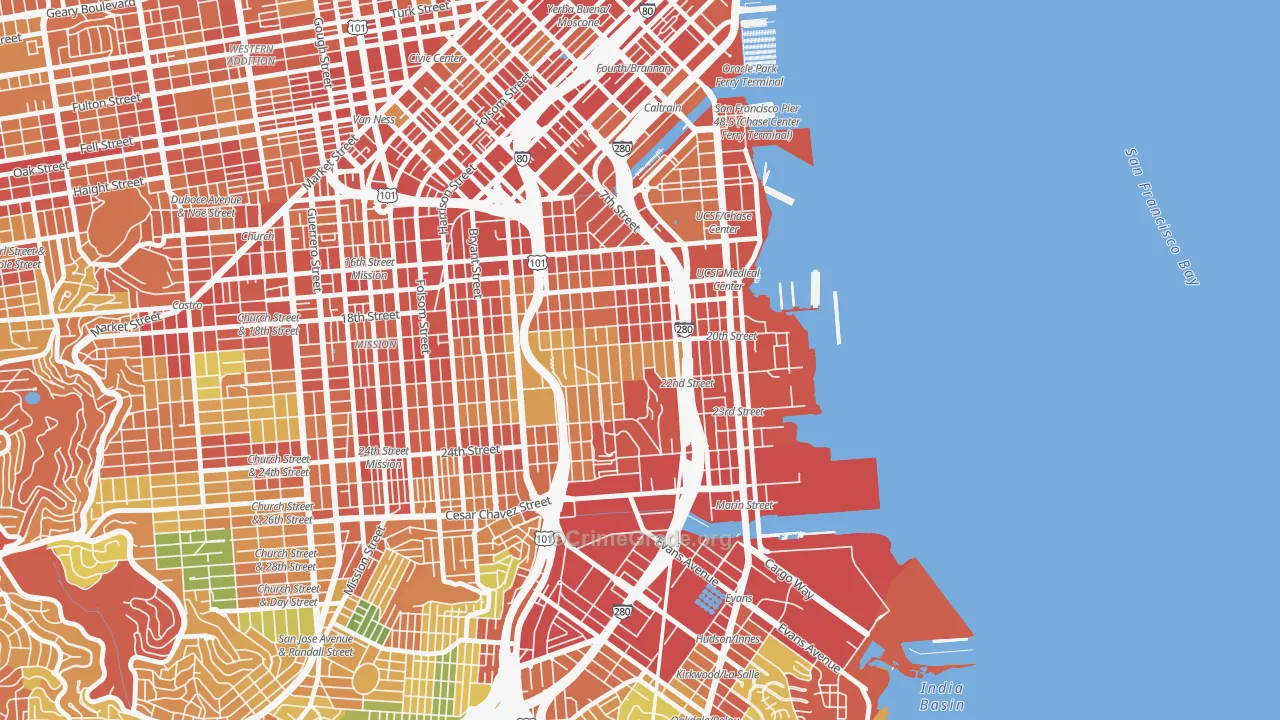Potrero, San Francisco, CA Map of Theft Rates
