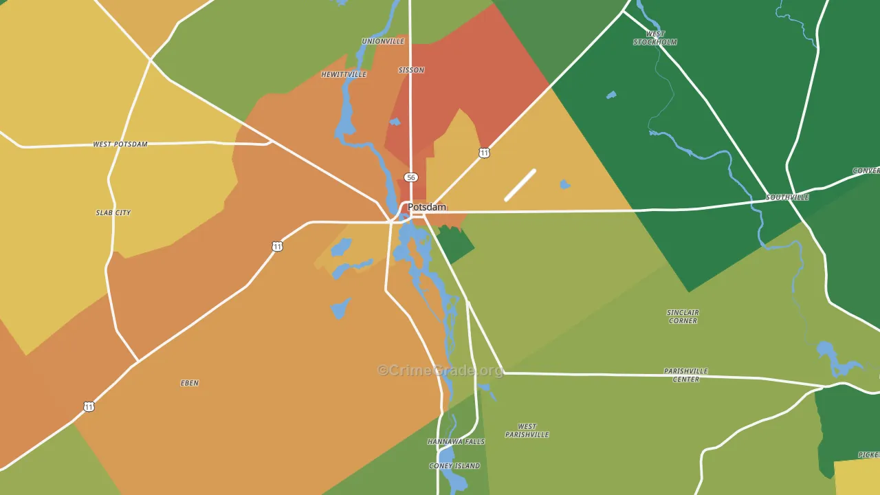 Potsdam, NY Map of Theft Rates