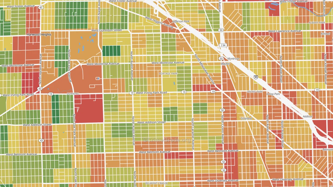 Pottage Park, Chicago, IL Map of Theft Rates