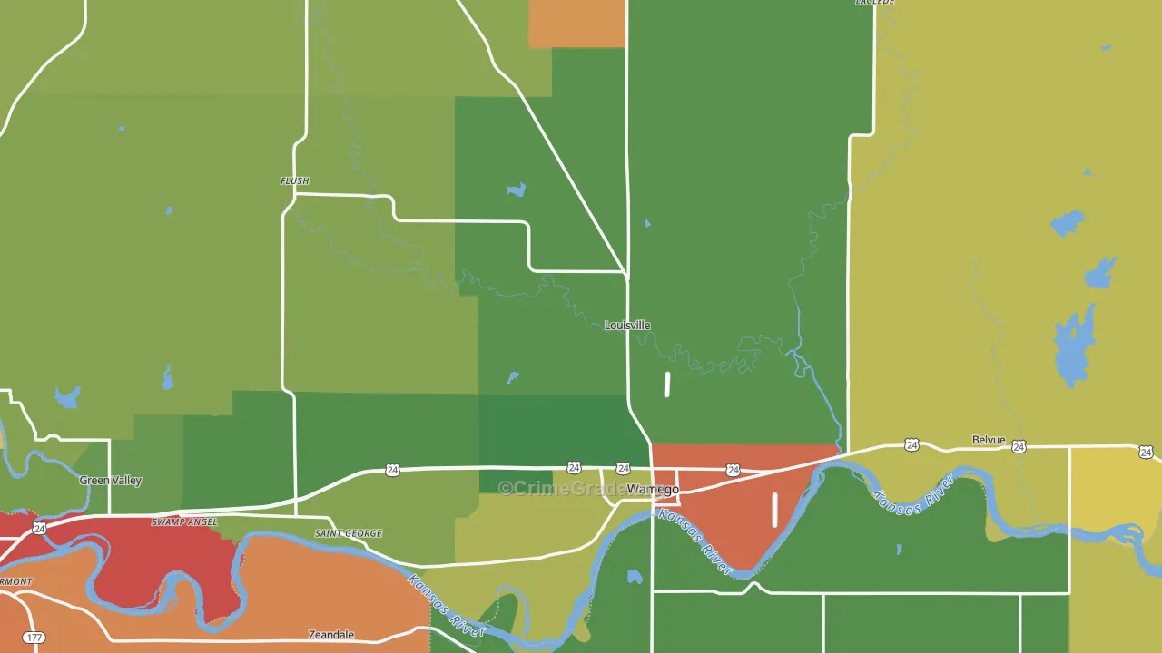 Pottawatomie County, KS Map of Theft Rates
