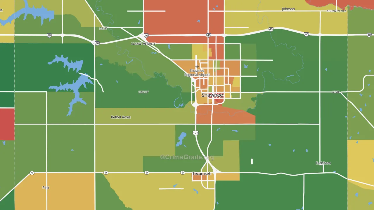 Pottawatomie County, OK Map of Theft Rates