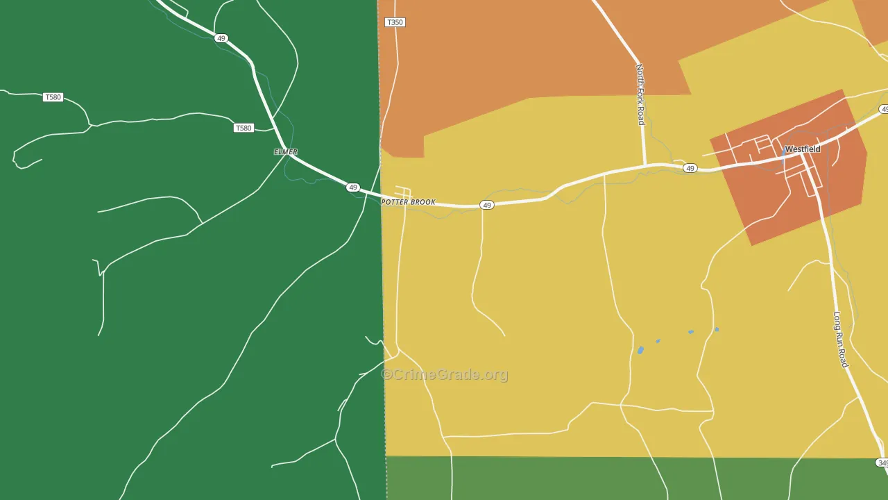 Potter Brook, PA Map of Theft Rates