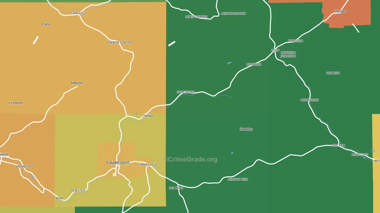 Potter County, PA Map of Theft Rates