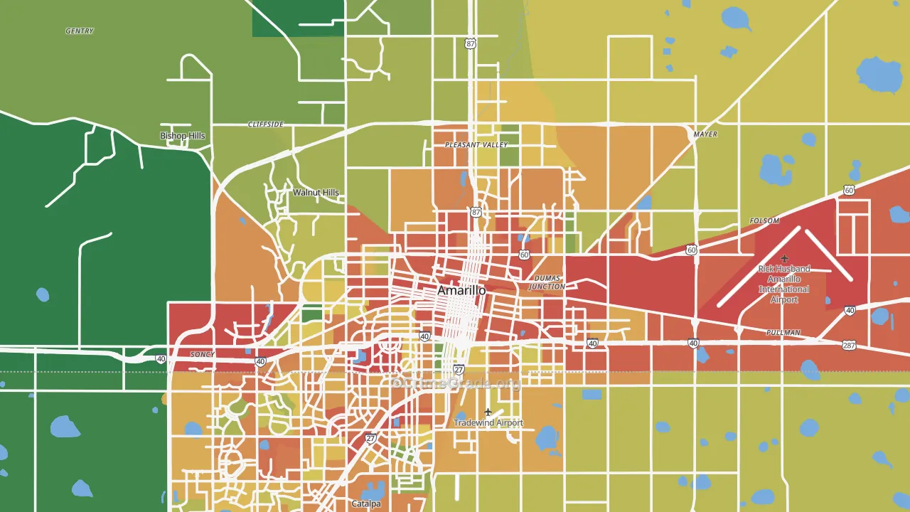 Potter County, TX Map of Theft Rates