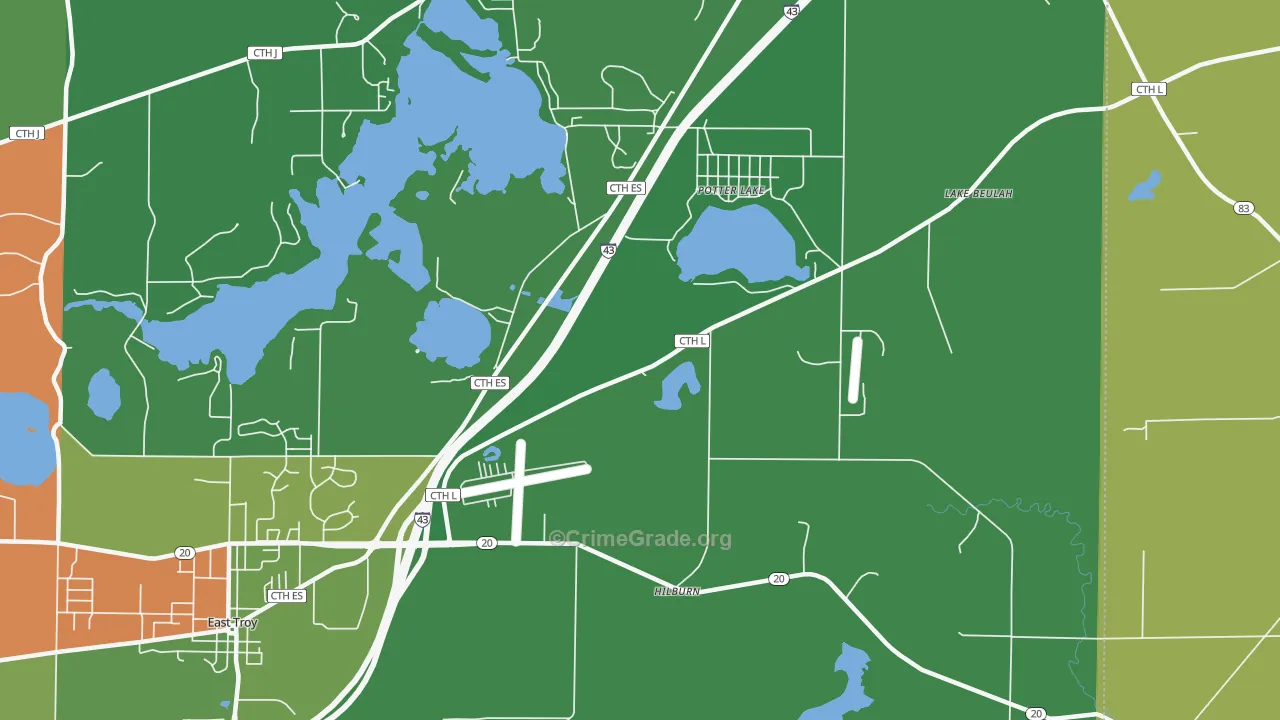 Potter Lake, WI Map of Theft Rates