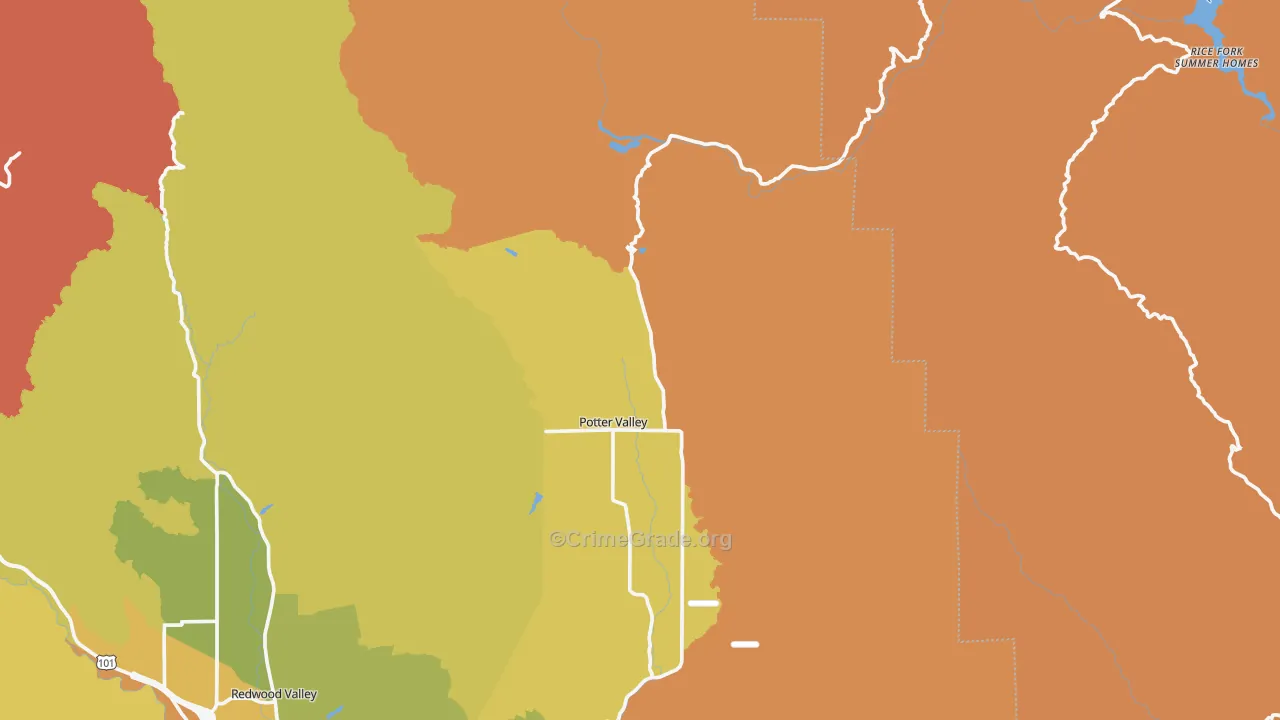 Potter Valley, CA Map of Theft Rates