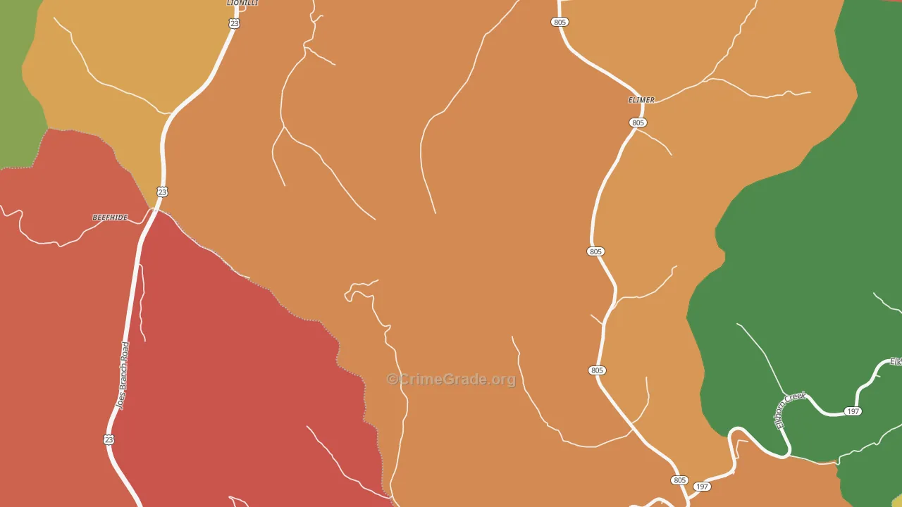 Potters Fork, KY Map of Theft Rates