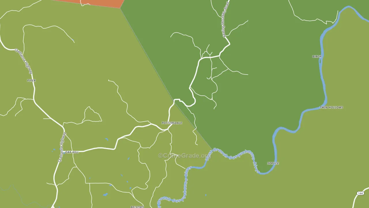 Pottersdale, PA Map of Theft Rates