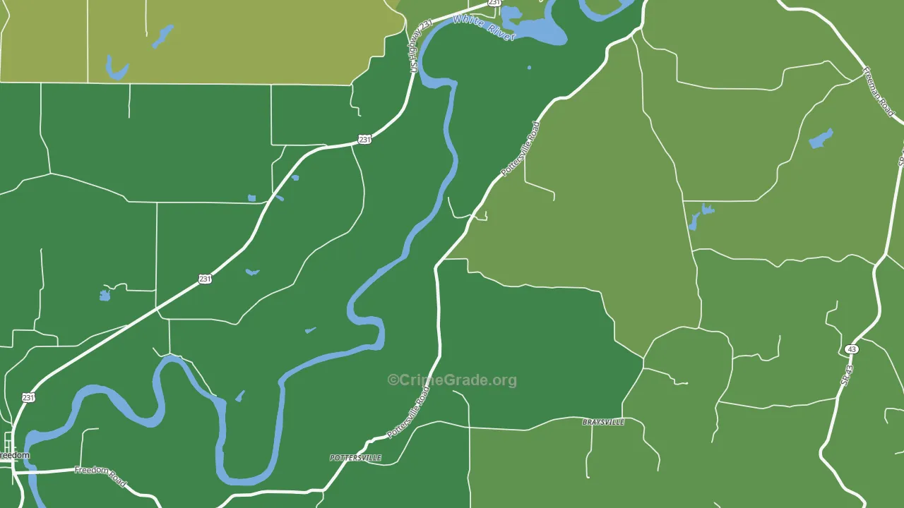 Pottersville, IN Map of Theft Rates