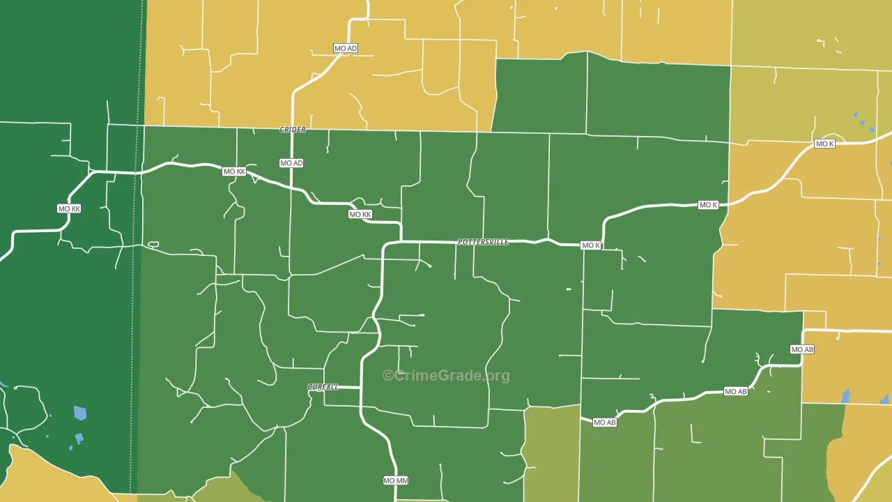 Pottersville, MO Map of Theft Rates
