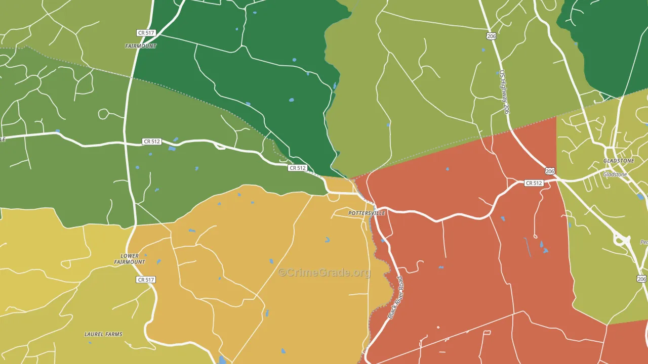 Pottersville, NJ Map of Theft Rates
