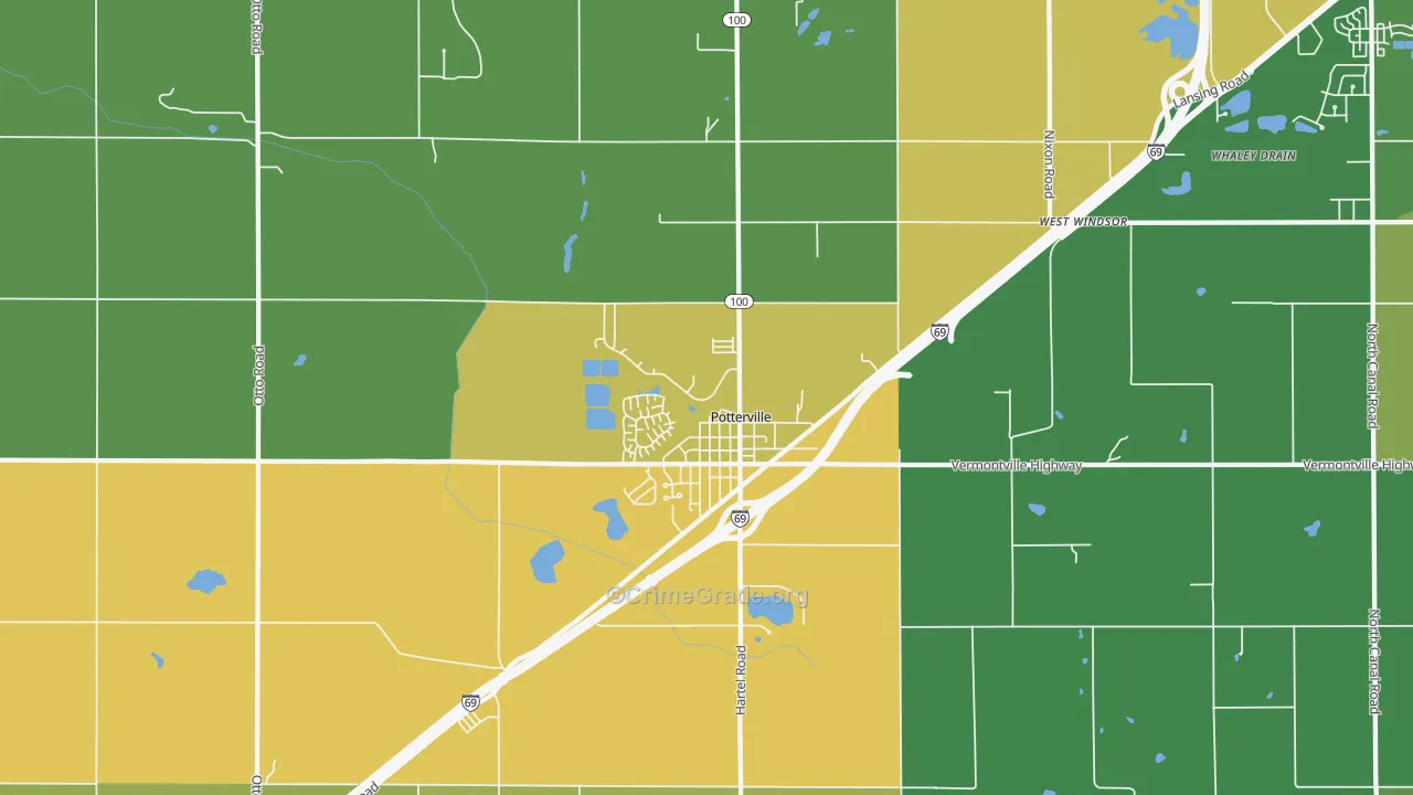 Potterville, MI Map of Theft Rates