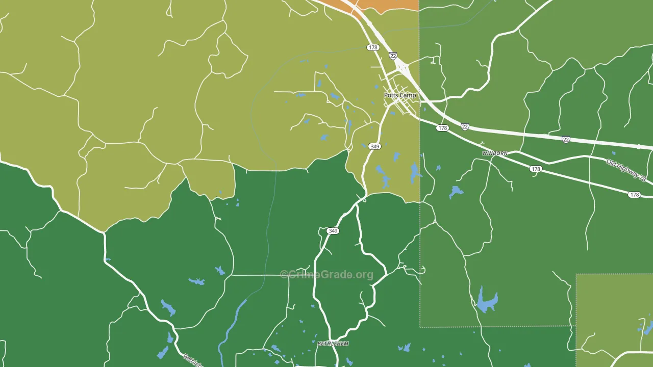 Potts Camp, MS Map of Theft Rates