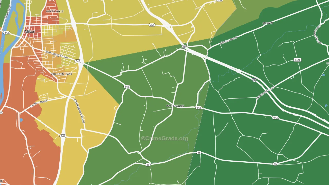 Potts Grove, PA Map of Theft Rates