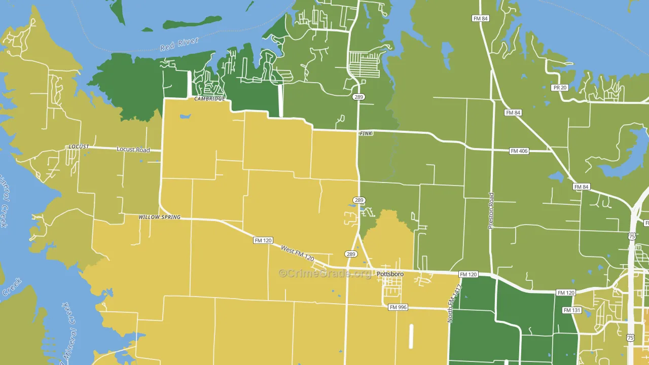 Pottsboro, TX Map of Theft Rates