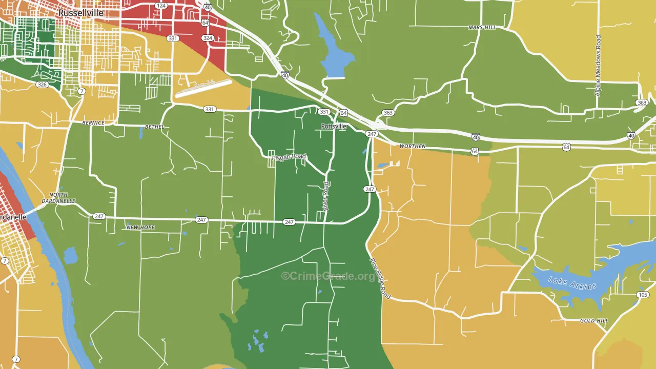 Pottsville, AR Map of Theft Rates