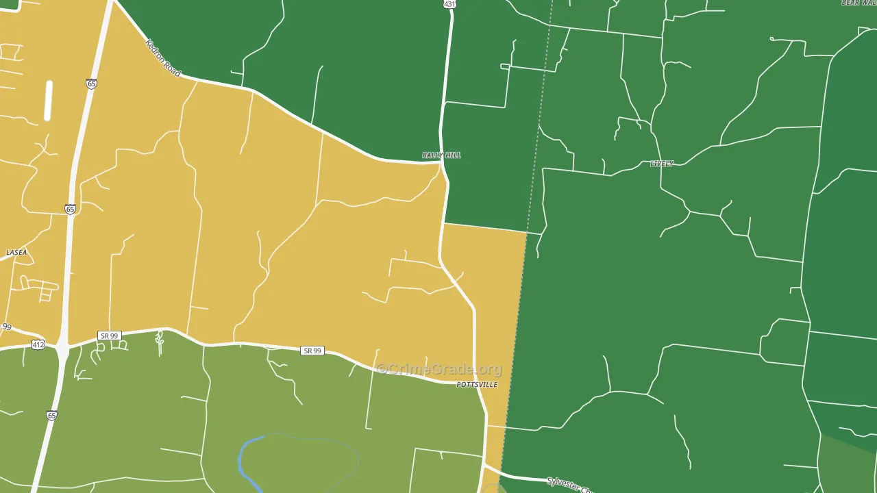 Pottsville, TN Map of Theft Rates