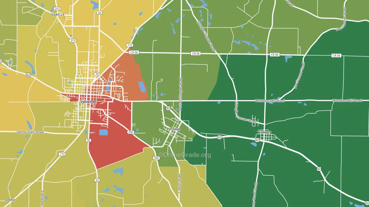 Poulan, GA Map of Theft Rates