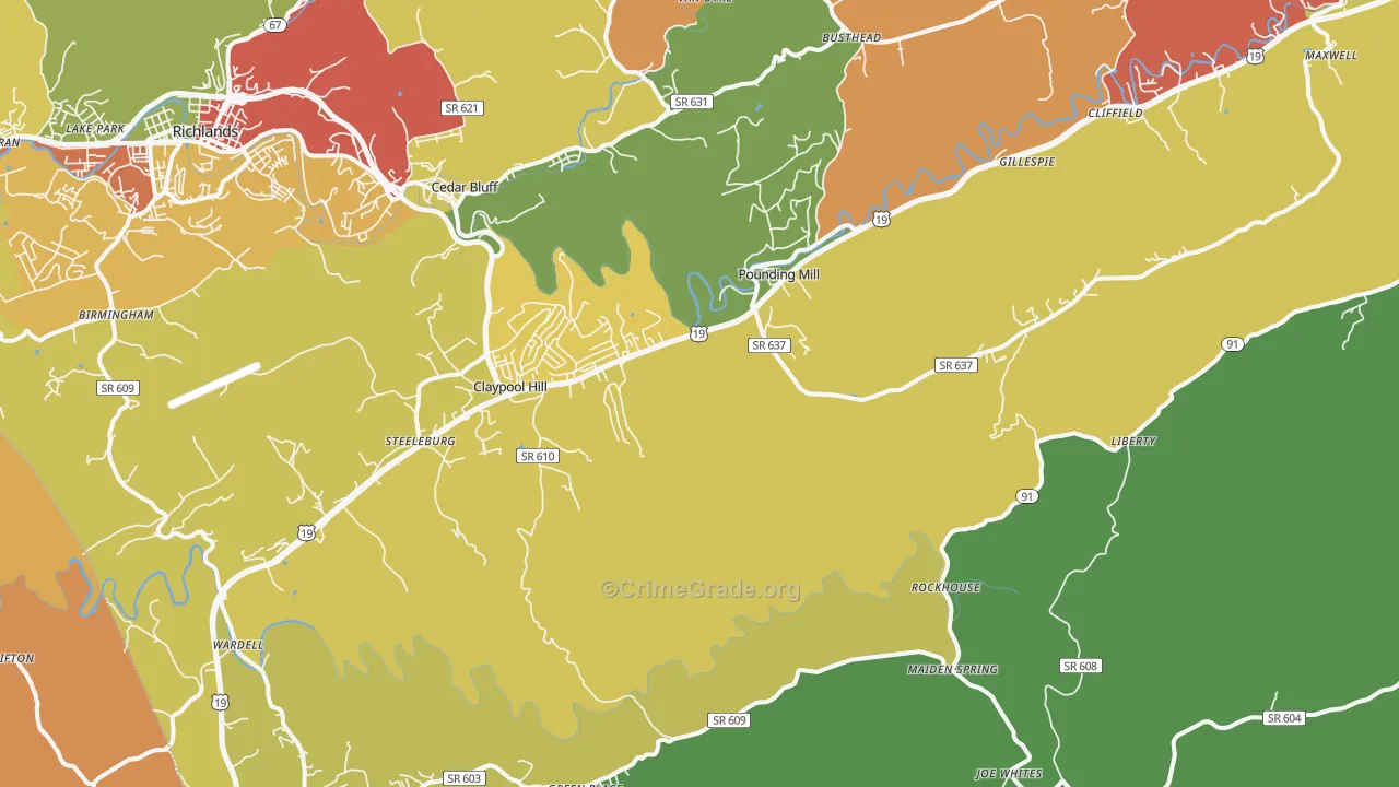 Pounding Mill, VA Map of Theft Rates