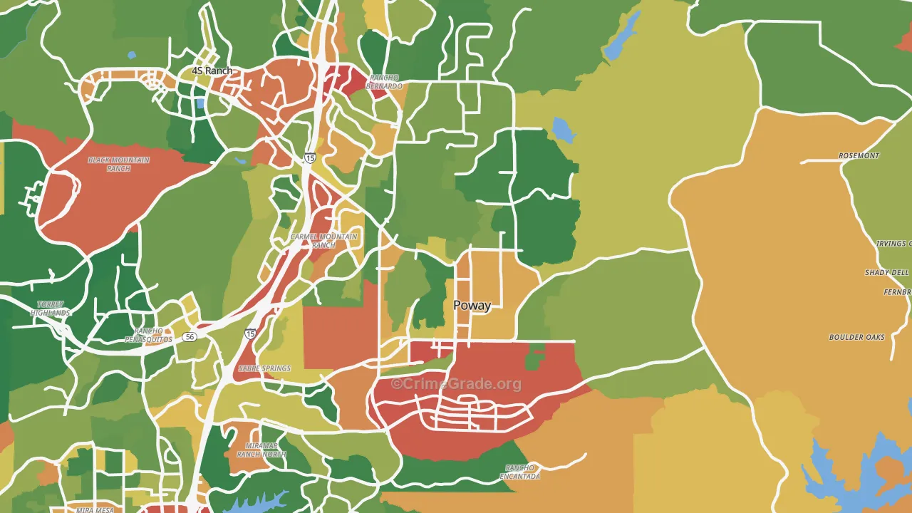 Poway, CA Map of Theft Rates