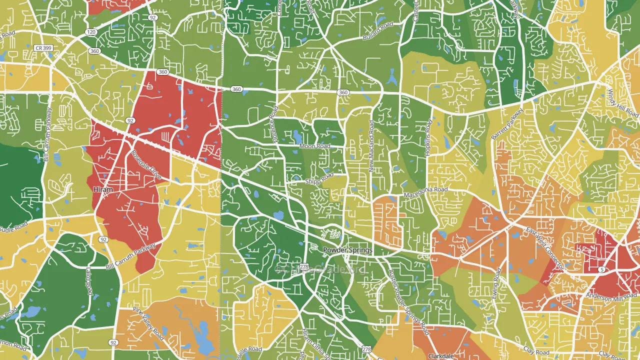 Powder Springs, GA Map of Theft Rates