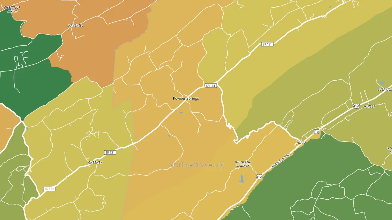 Powder Springs, TN Map of Theft Rates