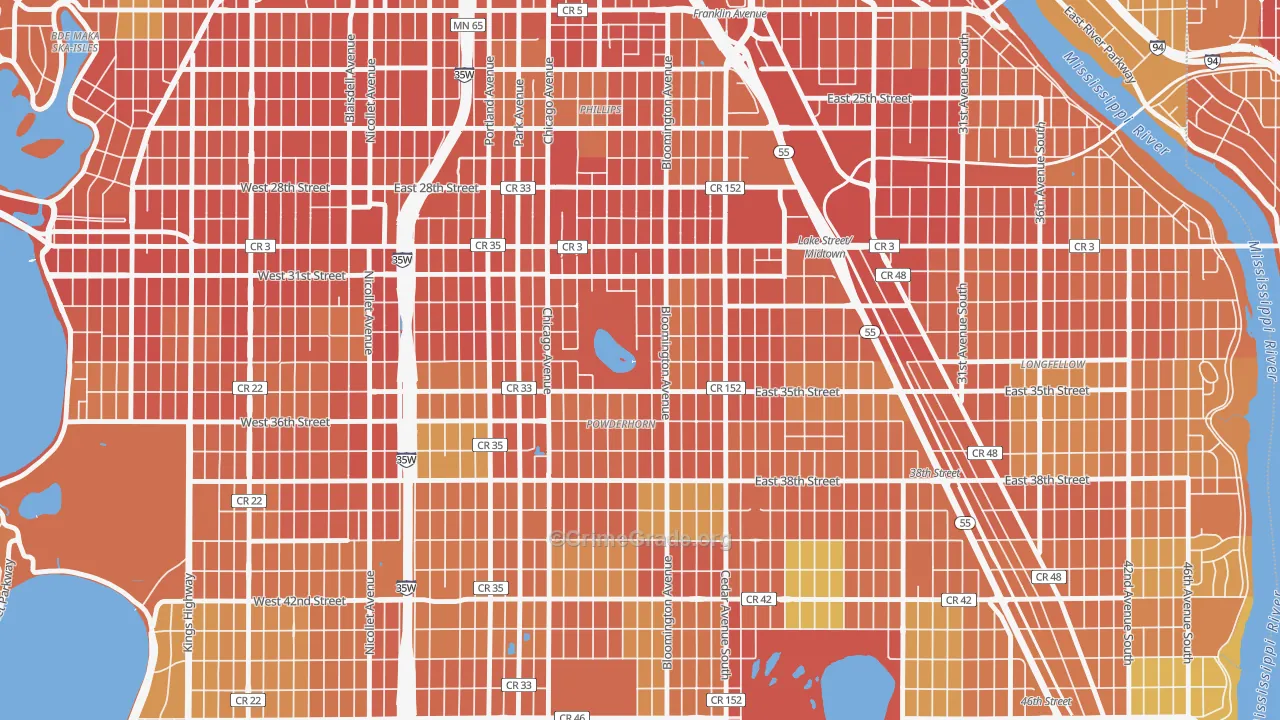 Powderhorn Park, Minneapolis, MN Map of Theft Rates