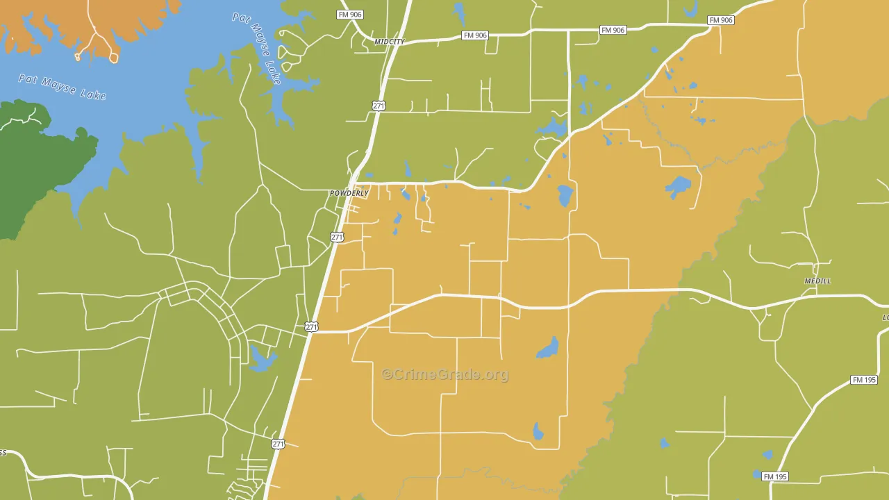 Powderly, TX Map of Theft Rates