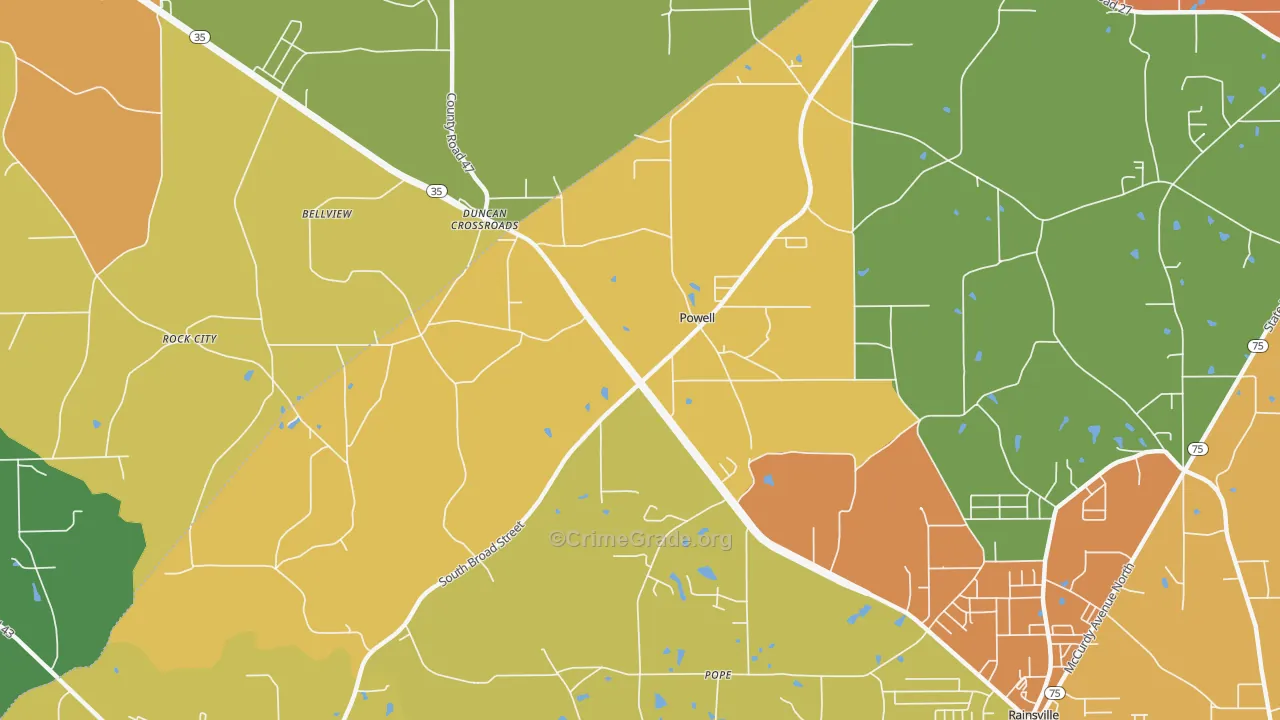 Powell, AL Map of Theft Rates