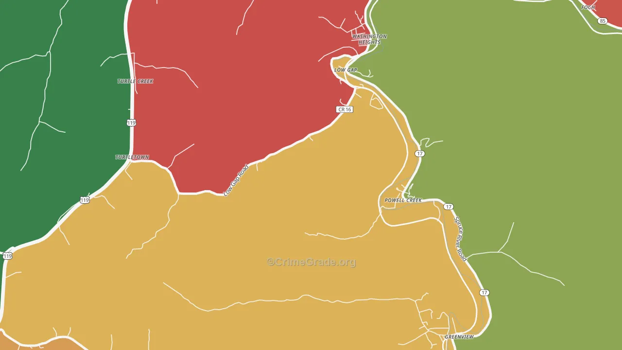 Powell Creek, WV Map of Theft Rates