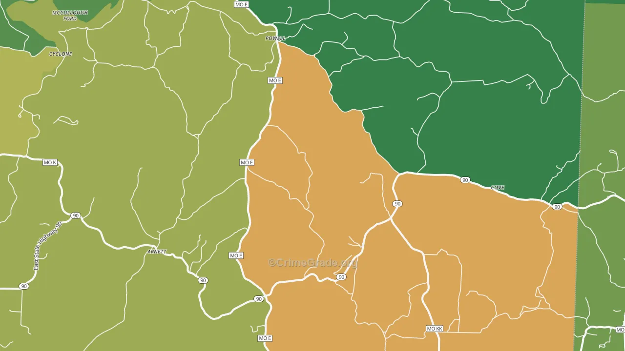 Powell, MO Map of Theft Rates