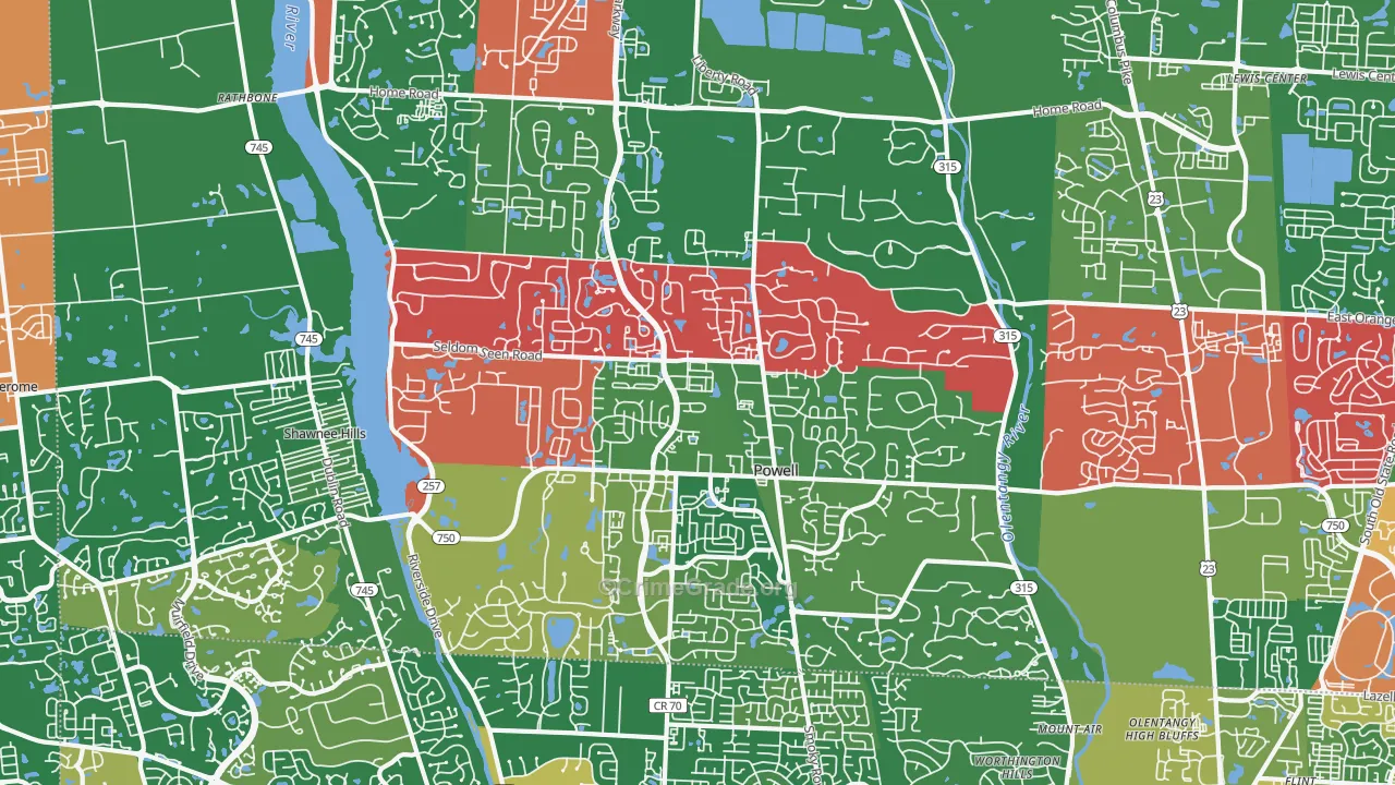 Powell, OH Map of Theft Rates