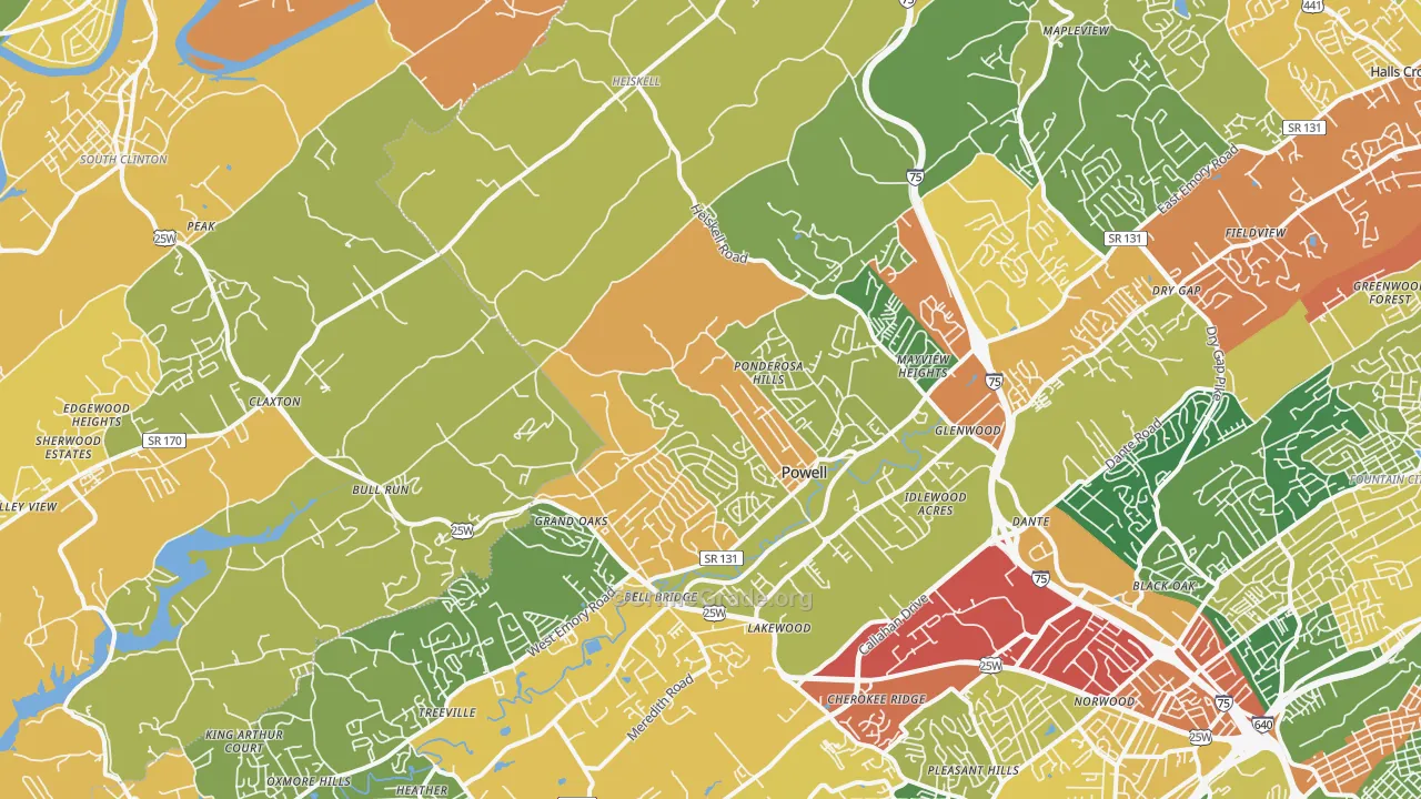 Powell, TN Map of Theft Rates