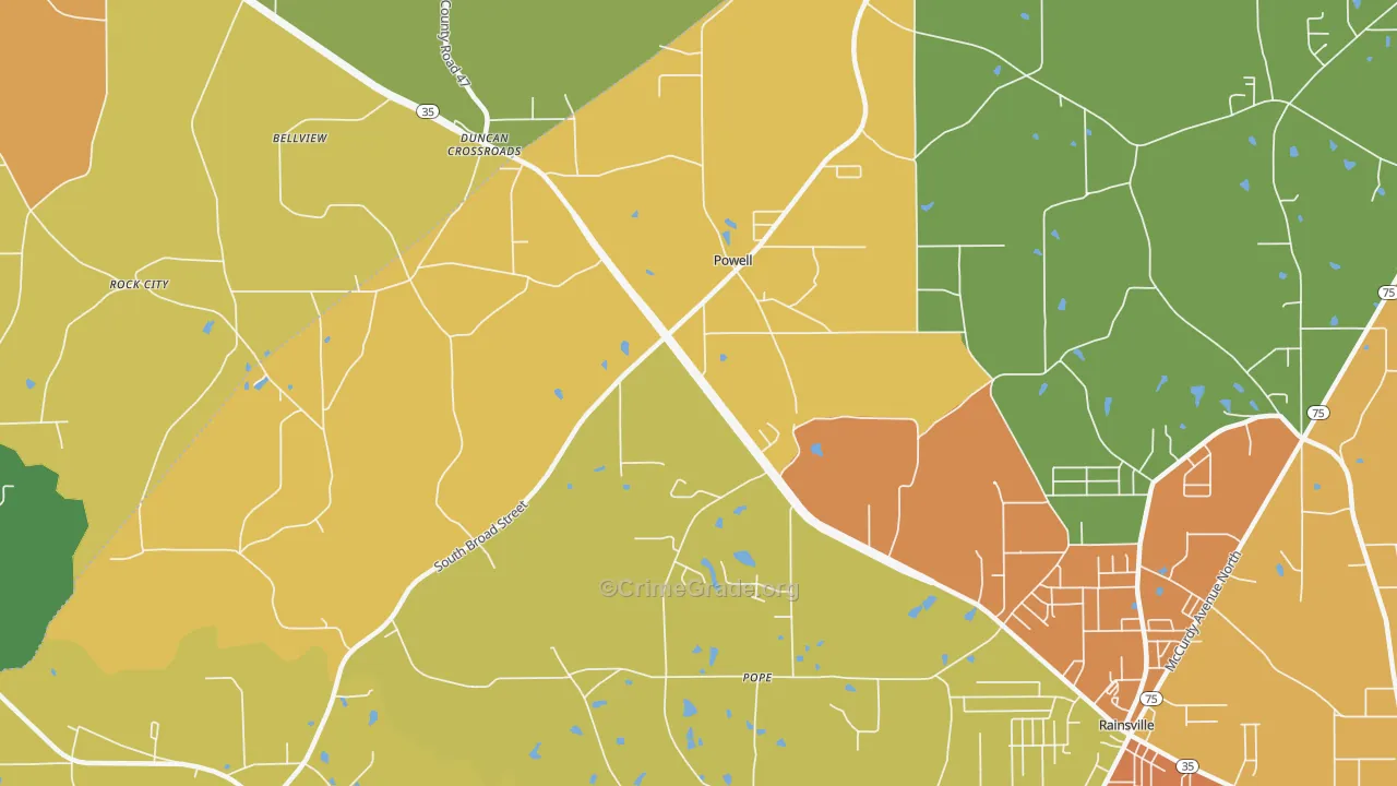 Powells Crossroads, AL Map of Theft Rates