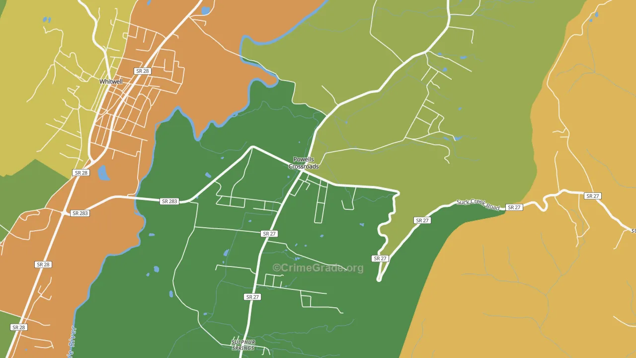 Powells Crossroads, TN Map of Theft Rates